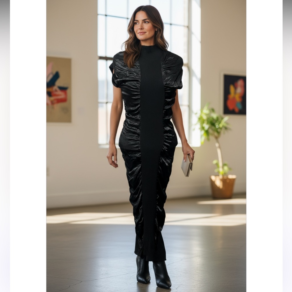 🍓 202-NWOT Zara Elegant Black Ruched Dress